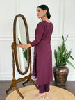 Classy Plum Embroidered Kurta Set for Festive Wear.