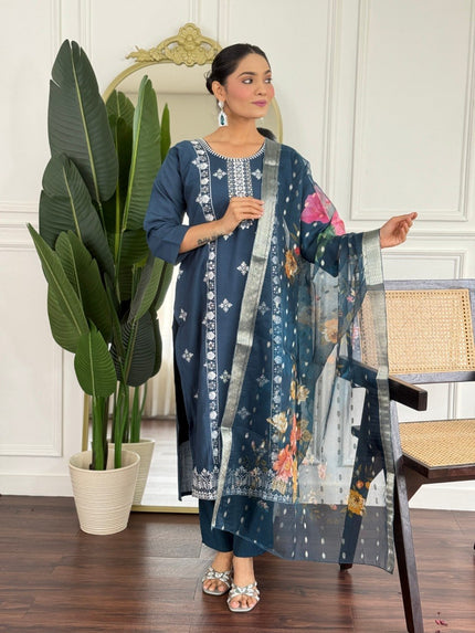 Classy Plum Embroidered Kurta Set for Festive Wear.
