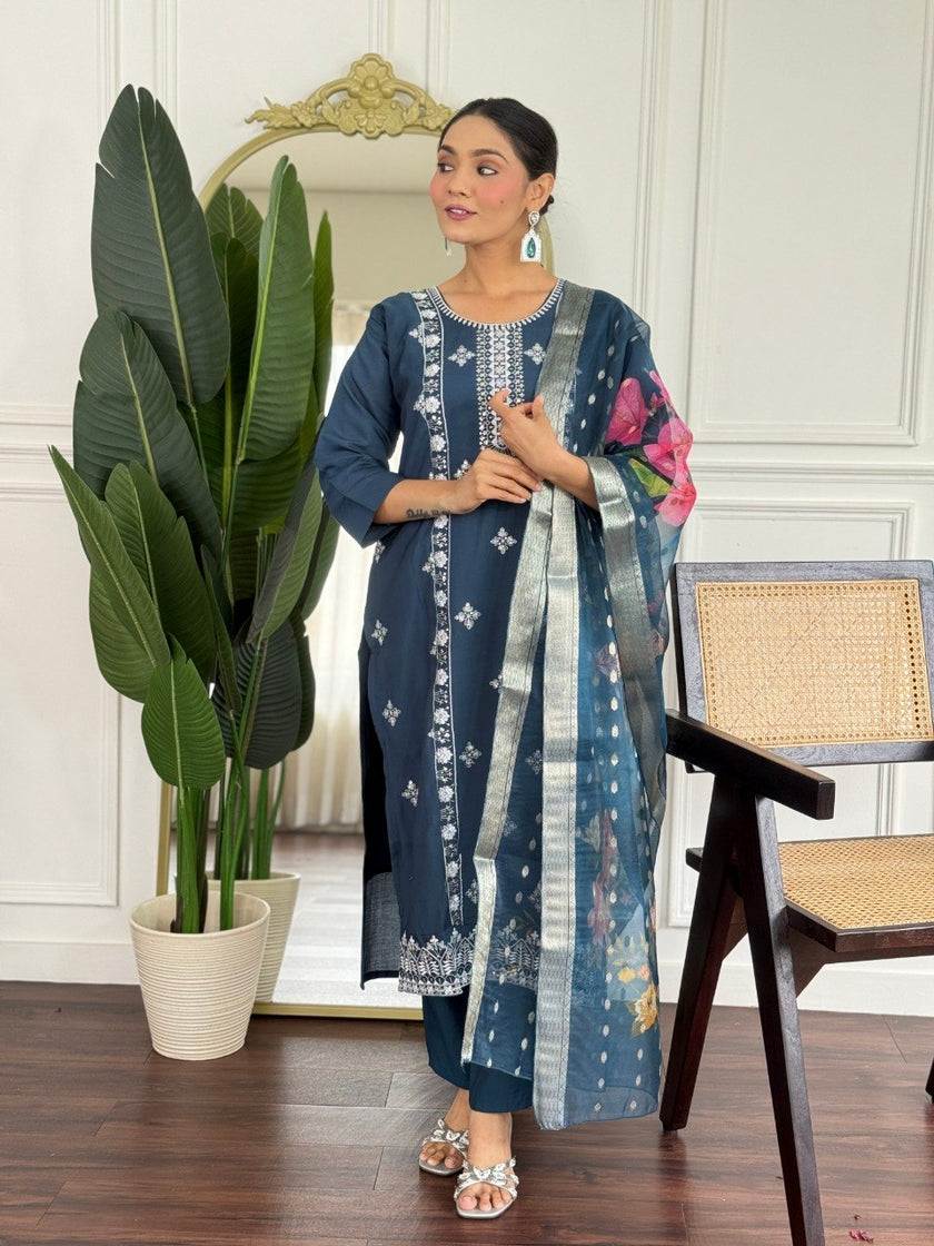 Classy Plum Embroidered Kurta Set for Festive Wear.
