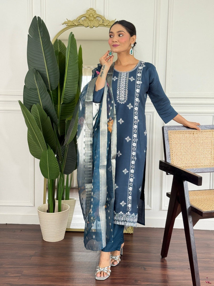 Classy Plum Embroidered Kurta Set for Festive Wear.