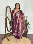 Classy Plum Embroidered Kurta Set for Festive Wear.