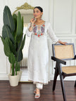 Classy Cream Embroidered Kurta Set with Statement Dupatta.