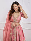 Designer Mauve Pink Embroidered Lehenga Choli Set.