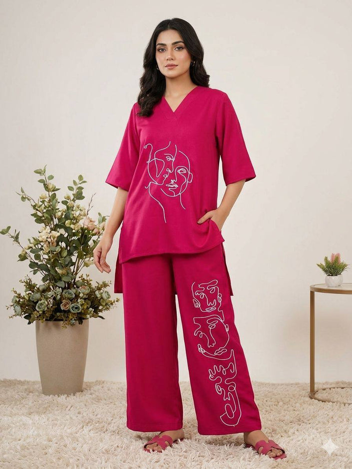 Stylish Pink Artistic Co-Ord Set for Women.