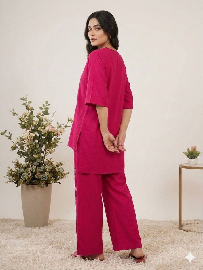 Stylish Pink Artistic Co-Ord Set for Women.