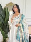 Minimalist Off-White Embroidered Ethnic Set with Dupatta.