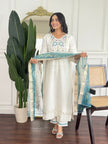Minimalist Off-White Embroidered Ethnic Set with Dupatta.