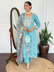 Classy Aqua Blue Traditional Kurta Set with Designer Dupatta.