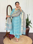 Classy Aqua Blue Traditional Kurta Set with Designer Dupatta.