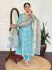 Classy Aqua Blue Traditional Kurta Set with Designer Dupatta.
