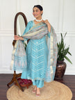 Classy Aqua Blue Traditional Kurta Set with Designer Dupatta.