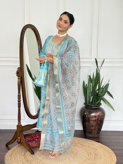 Classy Aqua Blue Traditional Kurta Set with Designer Dupatta.