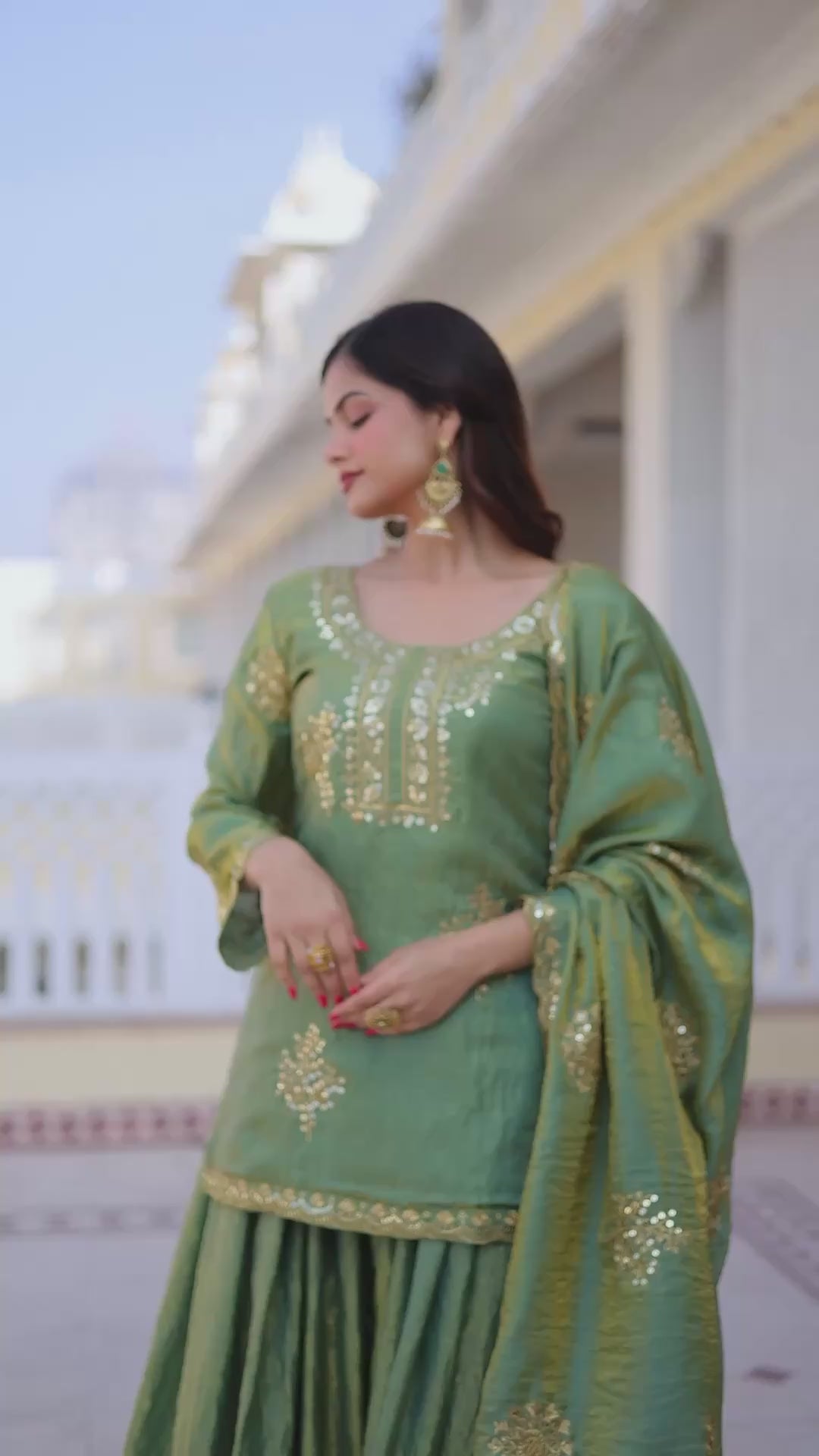 Royal Silk Embroidered Kurta Sharara with Dupatta.