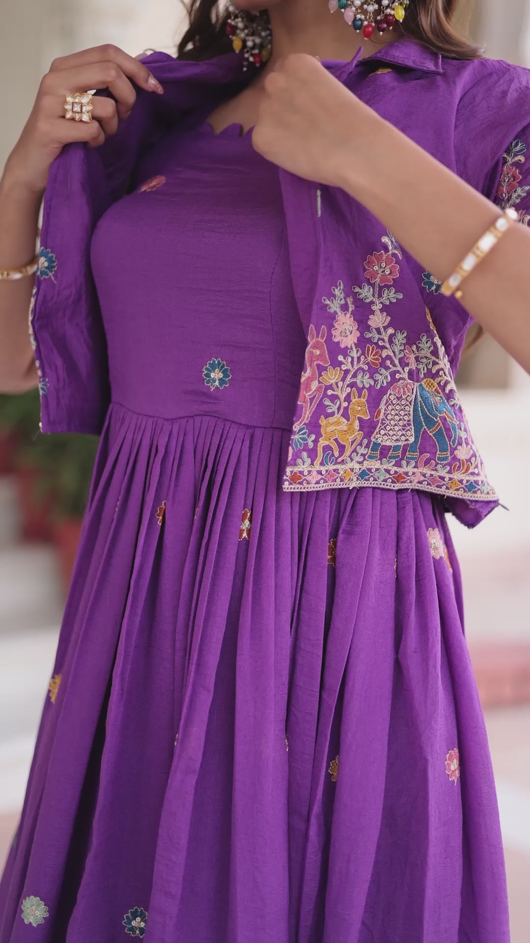 Elegant Festive Wear Embroidered Gown with Short Jacket.