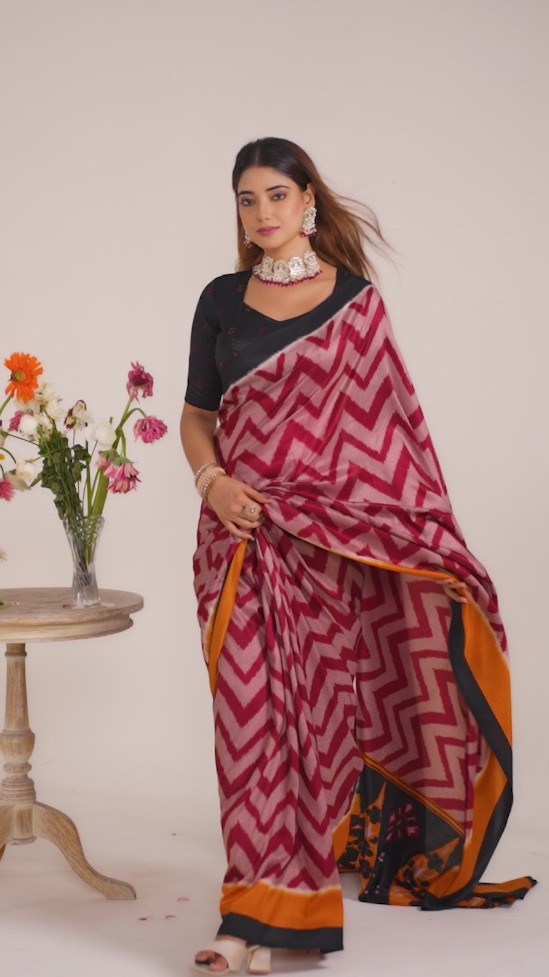 Women’s Ikat Inspired Printed Saree with Designer Pallu.
