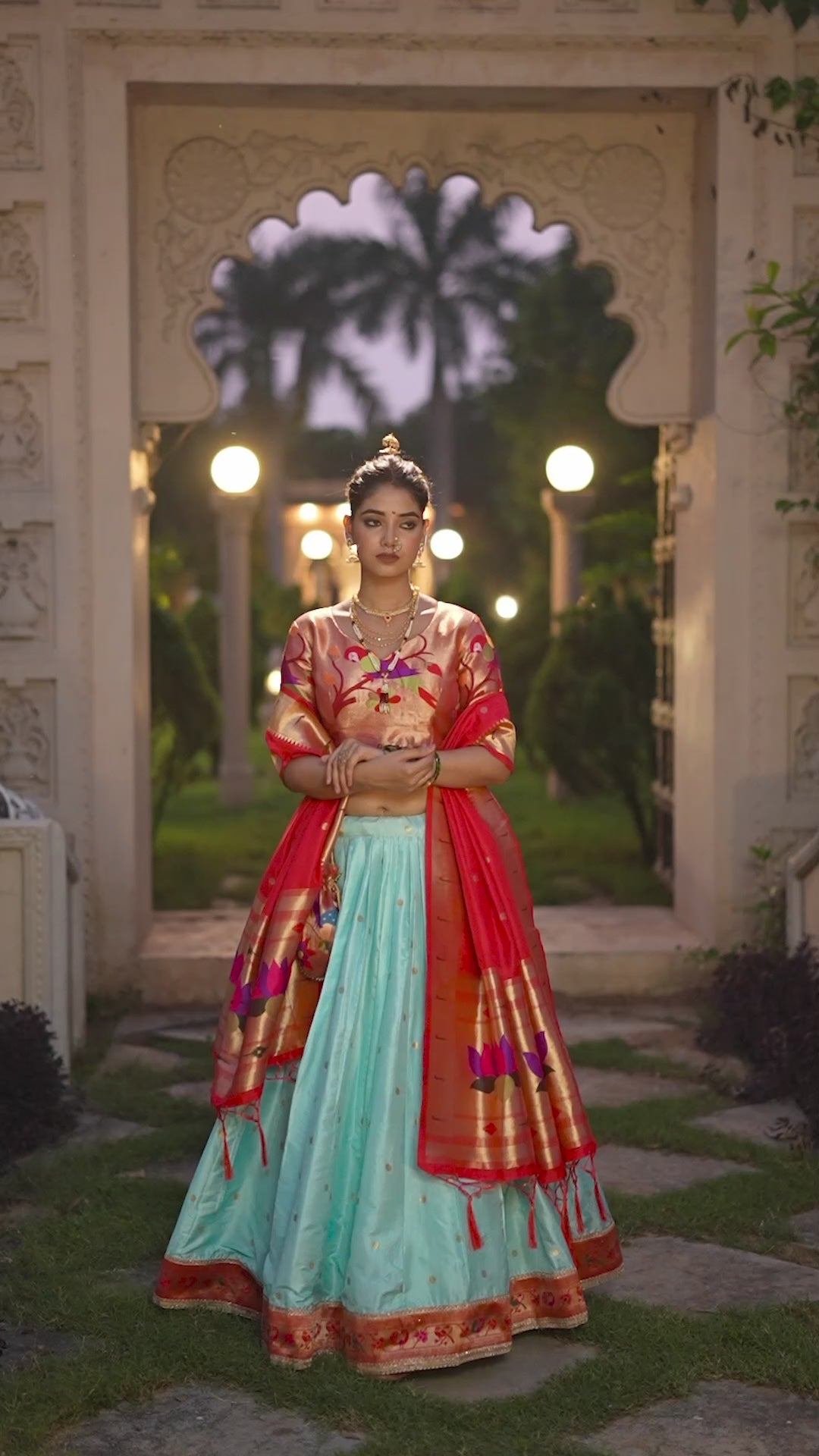 Traditional Silk Lehenga Choli Set with Woven Dupatta – Festive Wear