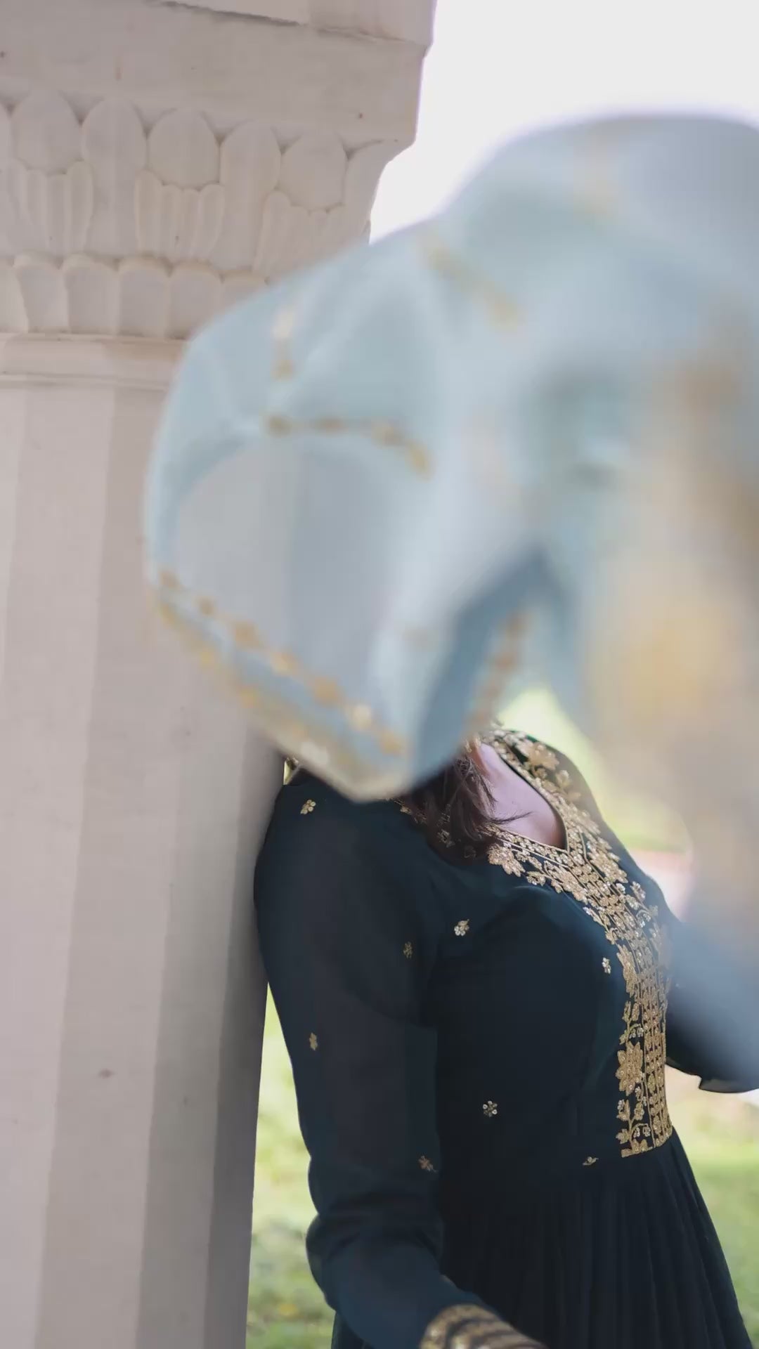 Royal Teal Blue Embroidered Anarkali Set with Russian silk Dupatta.