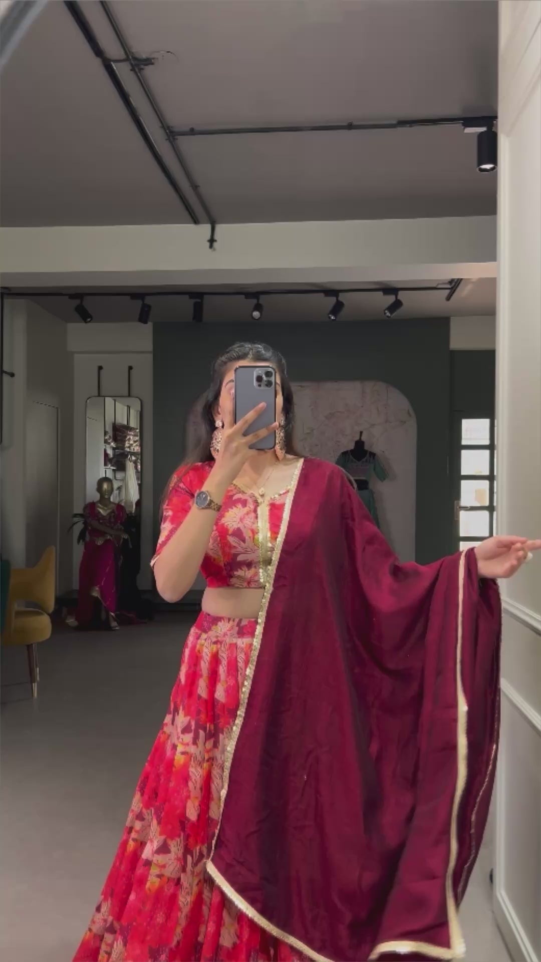 Elegant Floral Printed Lehenga Choli with Solid Dupatta