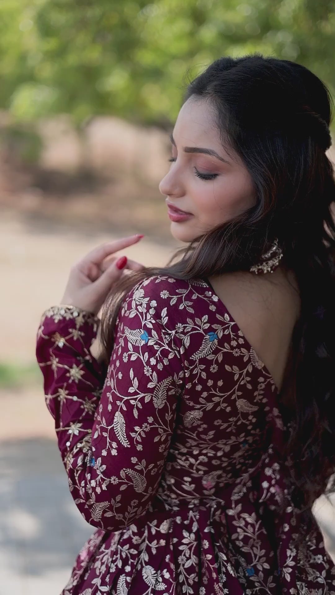 Designer Lavender Embroidered Top with Long Flared Skirt.