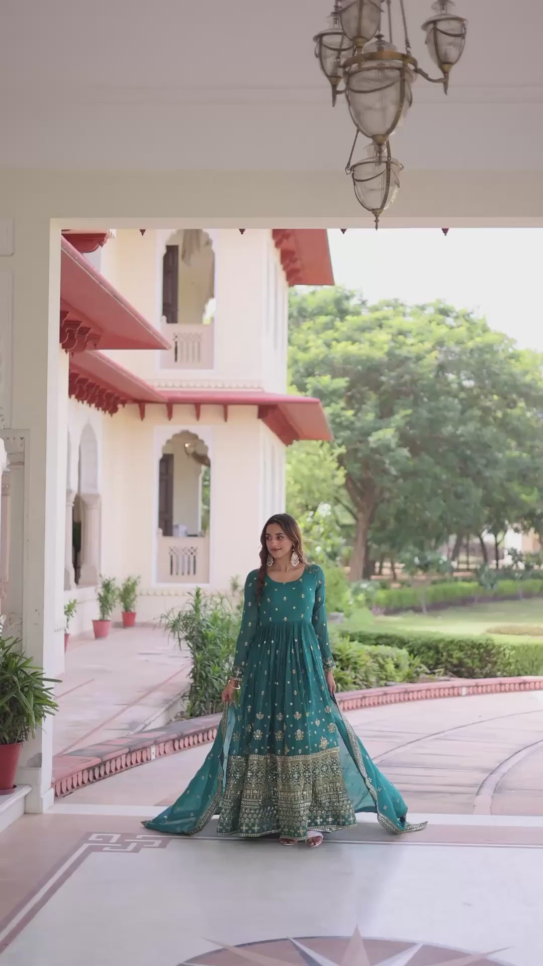 Royal Teal Green Embroidered Anarkali Set with Dupatta.