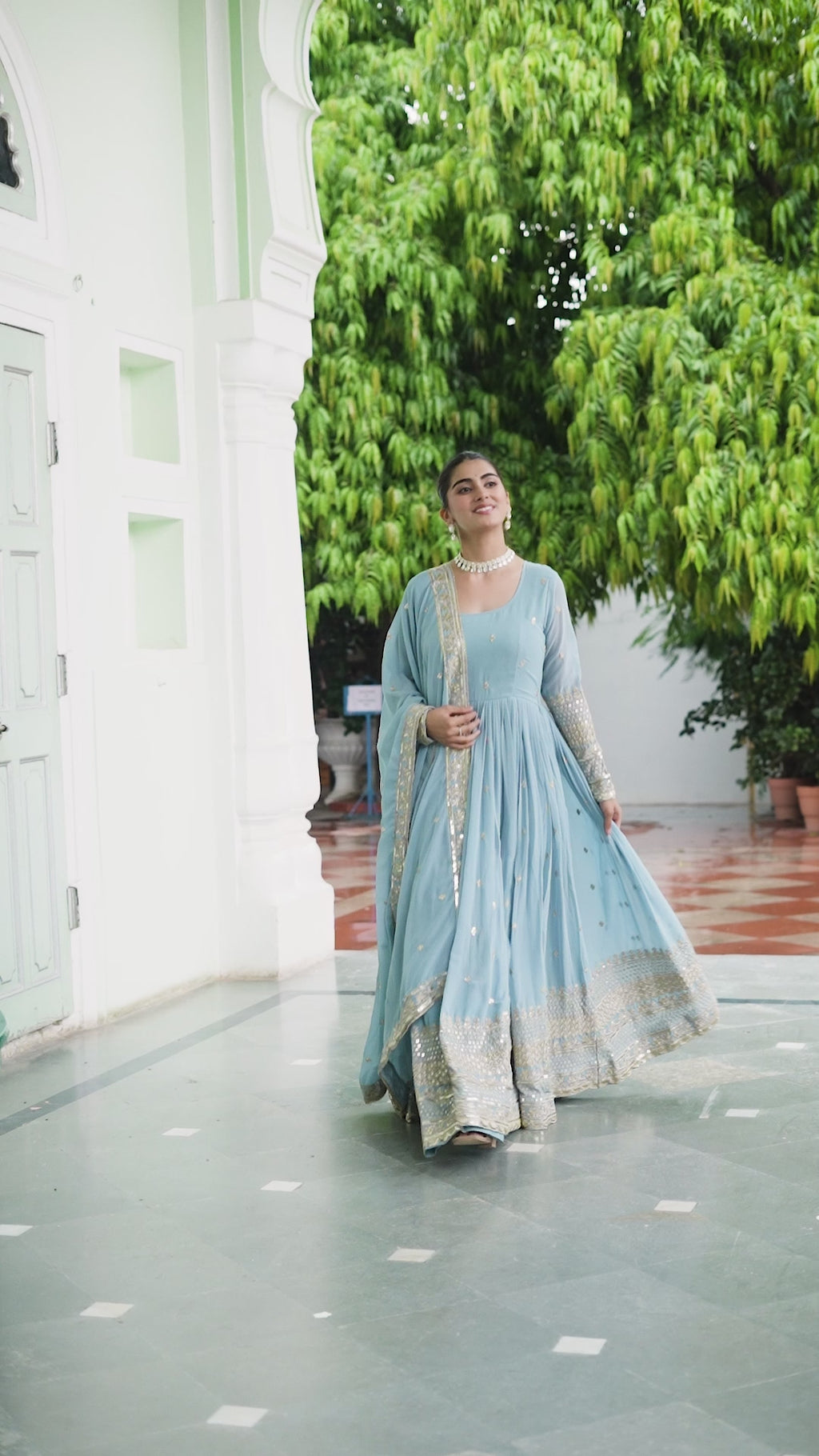 Elegant Embroidered Anarkali Suit Set with Dupatta – Sky Blue & Levender.