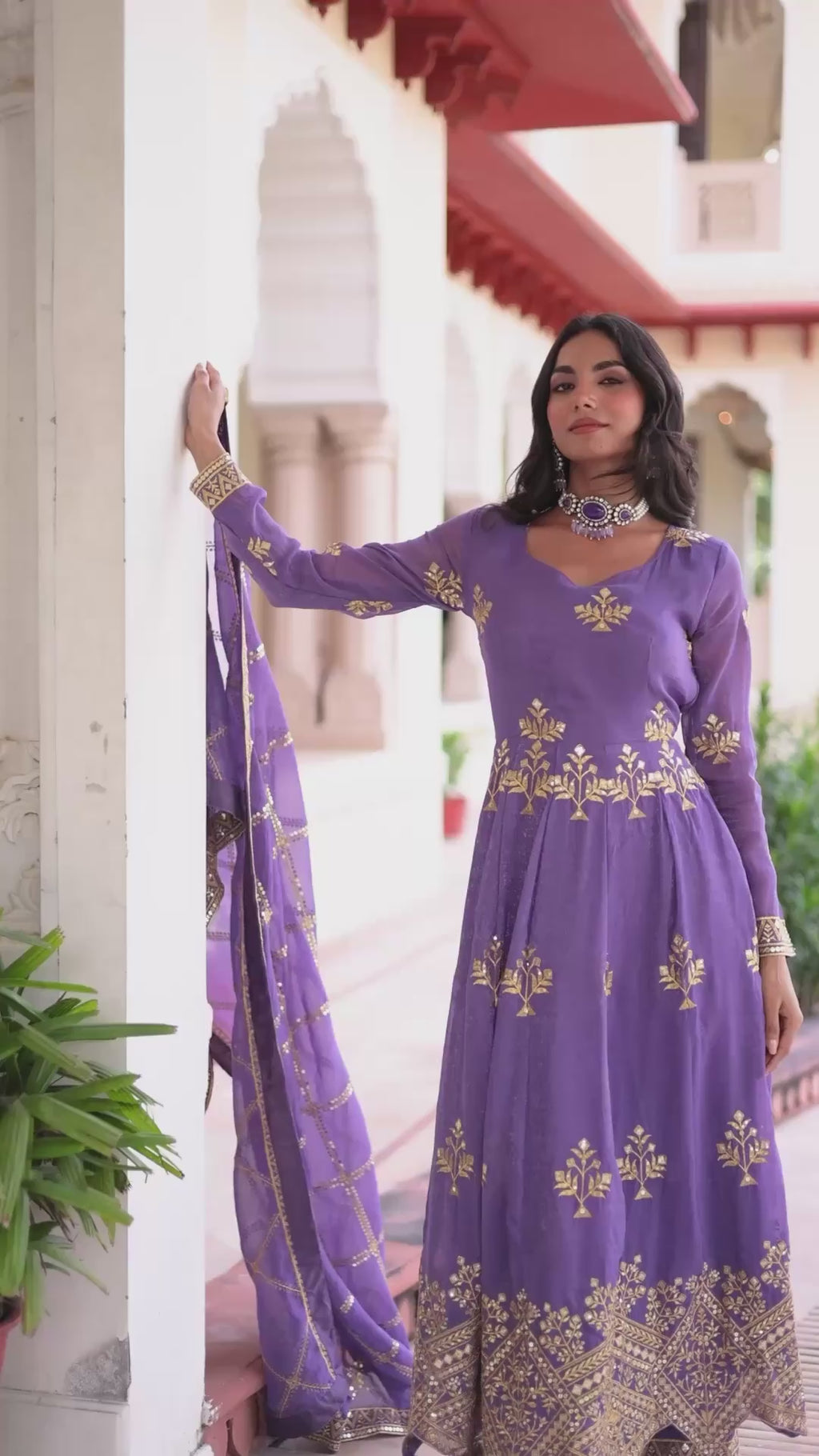 Royal Lavender Embroidered Sharara Set with Dupatta.