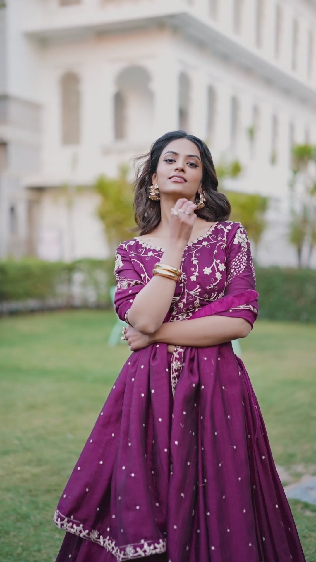 Wine Purple Embroidered Lehenga Choli with Dupatta for Wedding & Festive Wear.